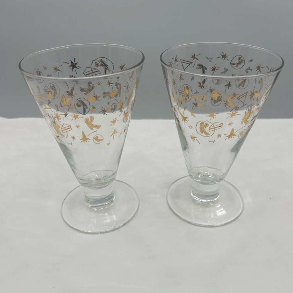 Kahlua Cocktail glasses with gold stars, Rockets, and K's Vintage Set of 2